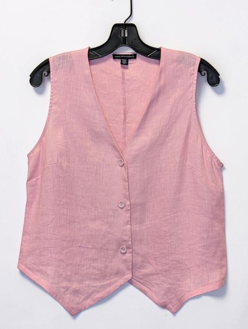Saks Fifth Avenue Pink 100% Linen Tailored Button Front Vest M